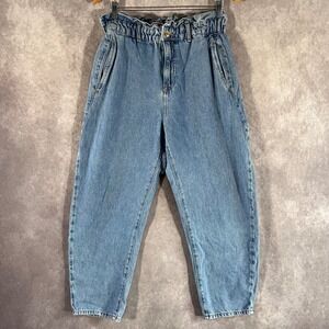 Zara Mom Jean Women 8 Light Blue Barrel Leg Paperbag High Waist Tapered 2302/132